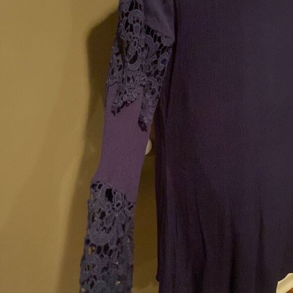 Altar’d State Navy MIDI Dress Crocheted Sleeves Size Large Bell Sleeves - Picture 3 of 13